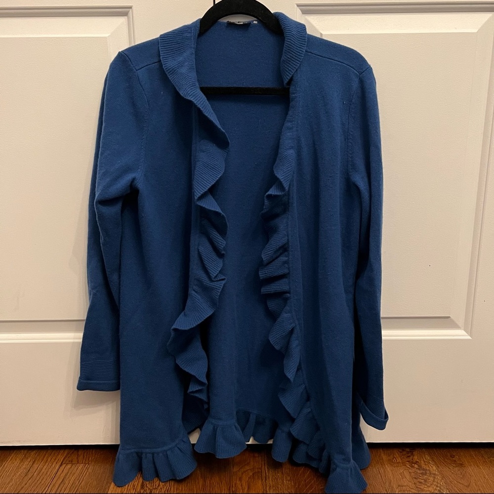 Magaschoni Cashmere Royal Blue Ruffle Cardigan